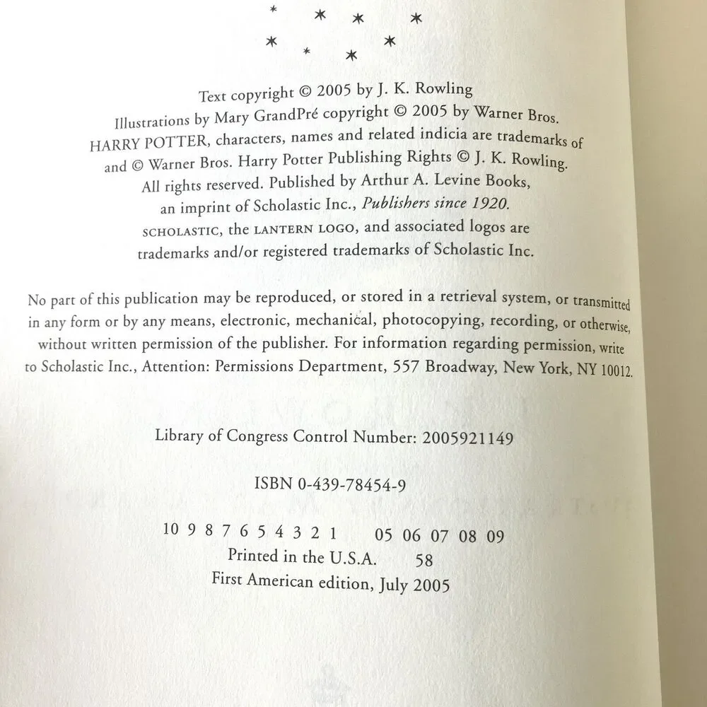Harry Potter & The Half-Blood Prince Hardcover w/ Error 1st Edition 1st Printing